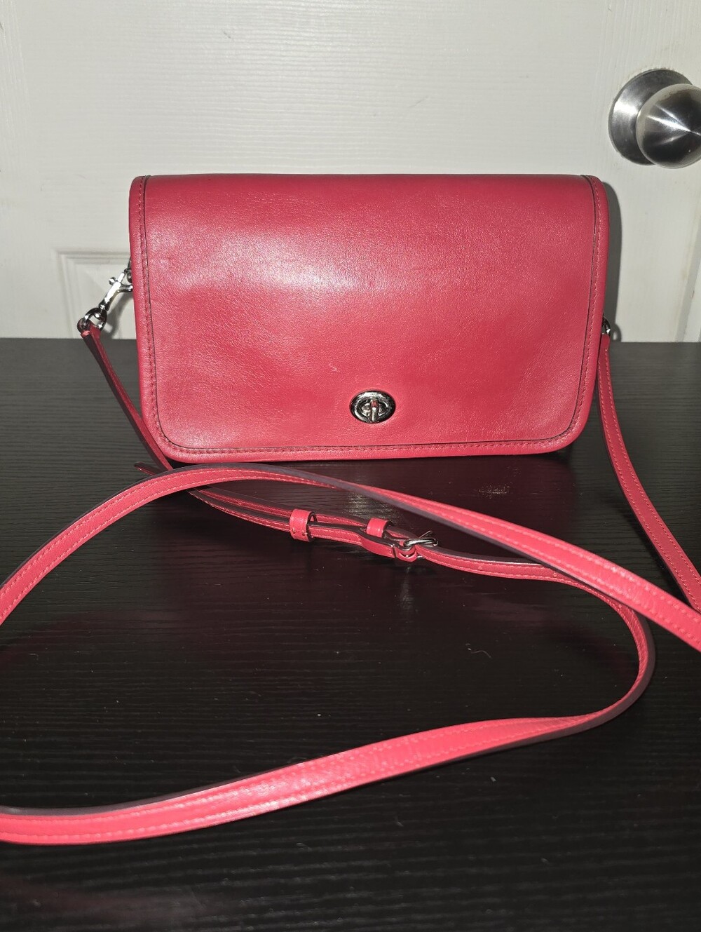Coach Penny Dinky Turnlock Crossbody Bag F87766 Red Coral Leather
